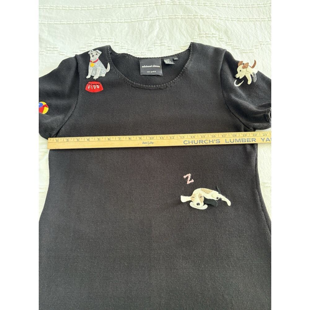 Vintage 1999 Michael Simon Dog Sweater Dress Black 3D Applique L Wearable Art - Picture 14 of 16